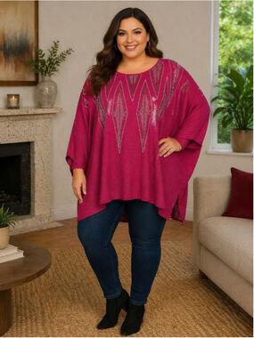Siren Lily Fuchsia Silver Embellished Poncho Sweater Women’s Size 3X